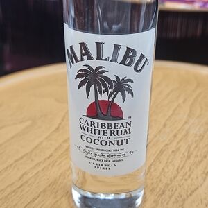 Malibu Caribbean White Rum with Coconut Shot Glass Red and Black Label
